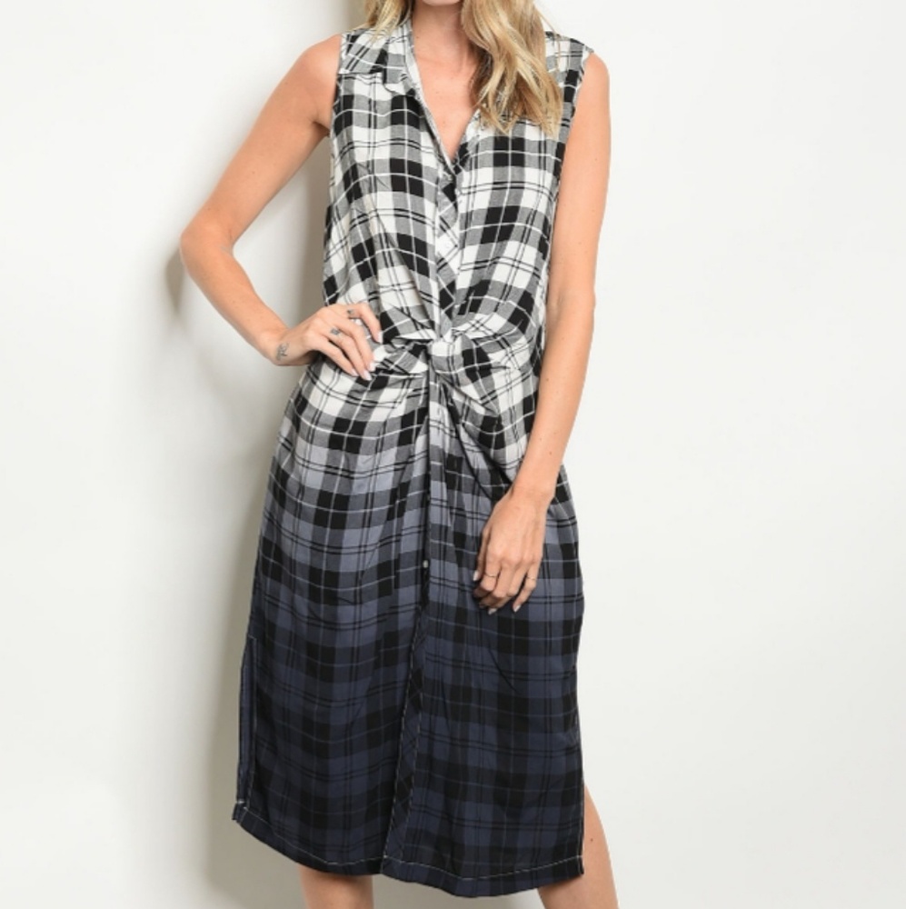 Ombre Plaid Shirt Dress